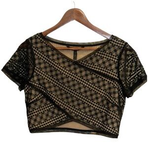 BCBGMaxAzria Black and Beige Patterned Crop Top